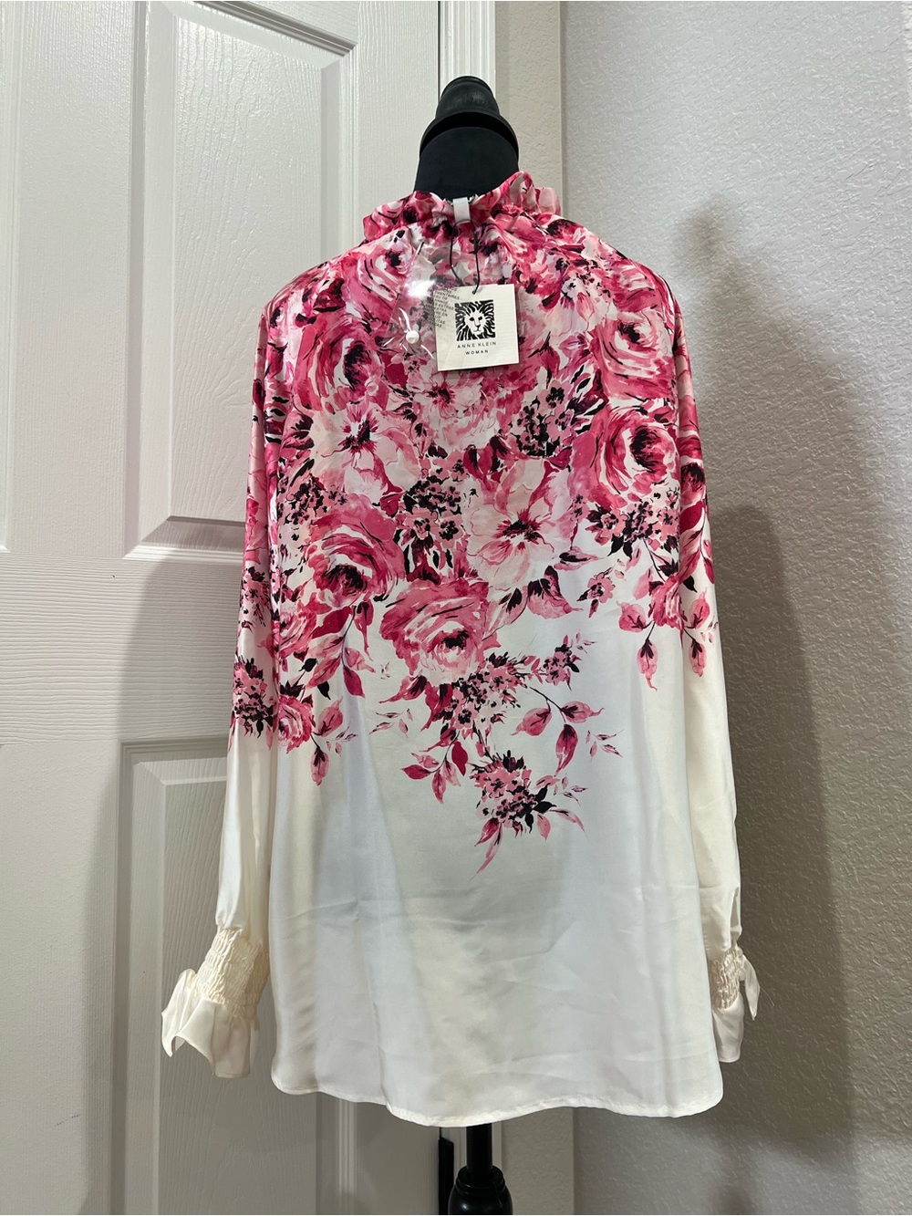 Anne Klein Floral Blouse 1X Pink White Sheer Peasant Top NWT - Picture 6 of 11